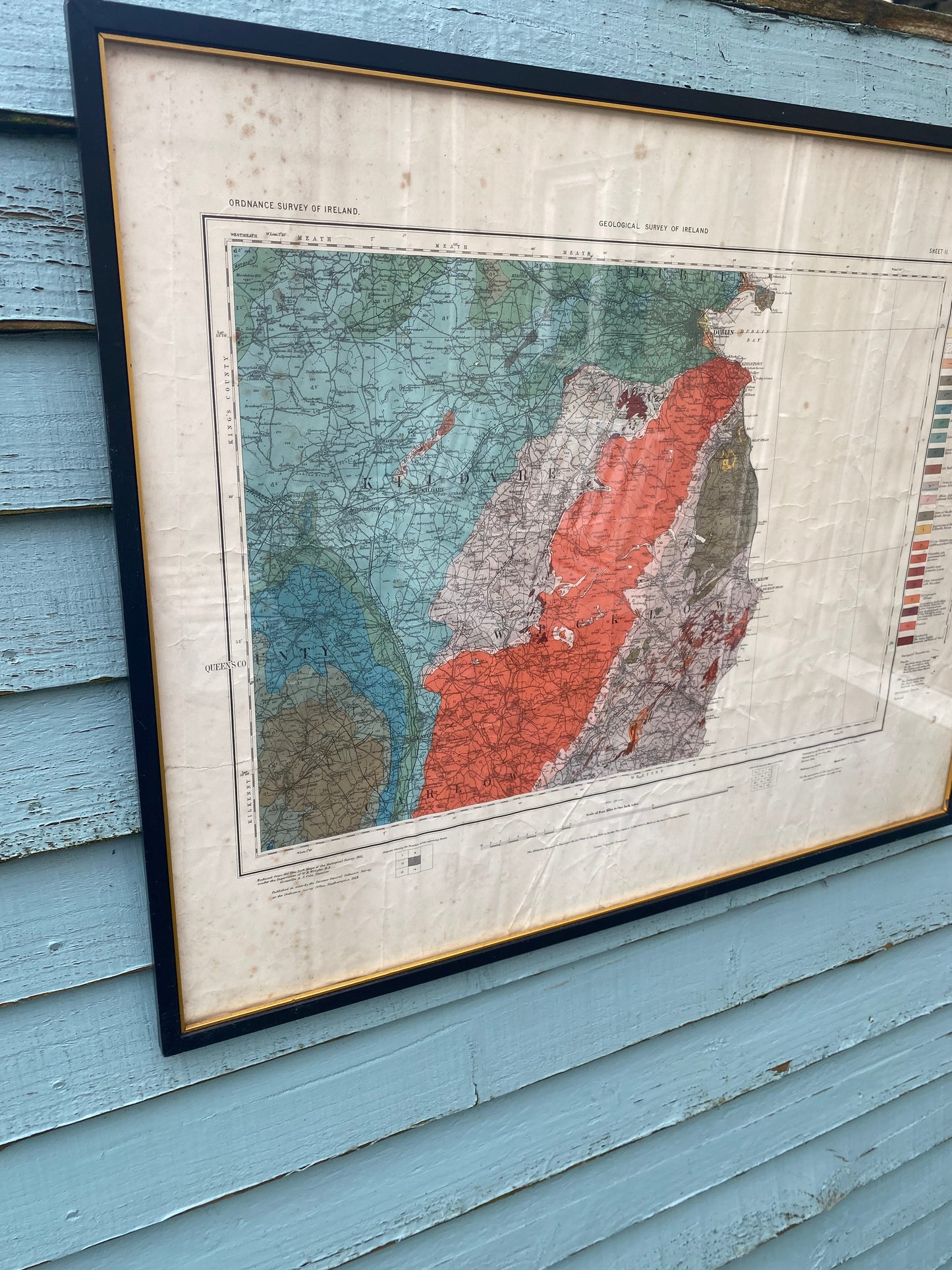 Antique geological ordnance map of Kildare - parts of Leinster 1900s Victorian era