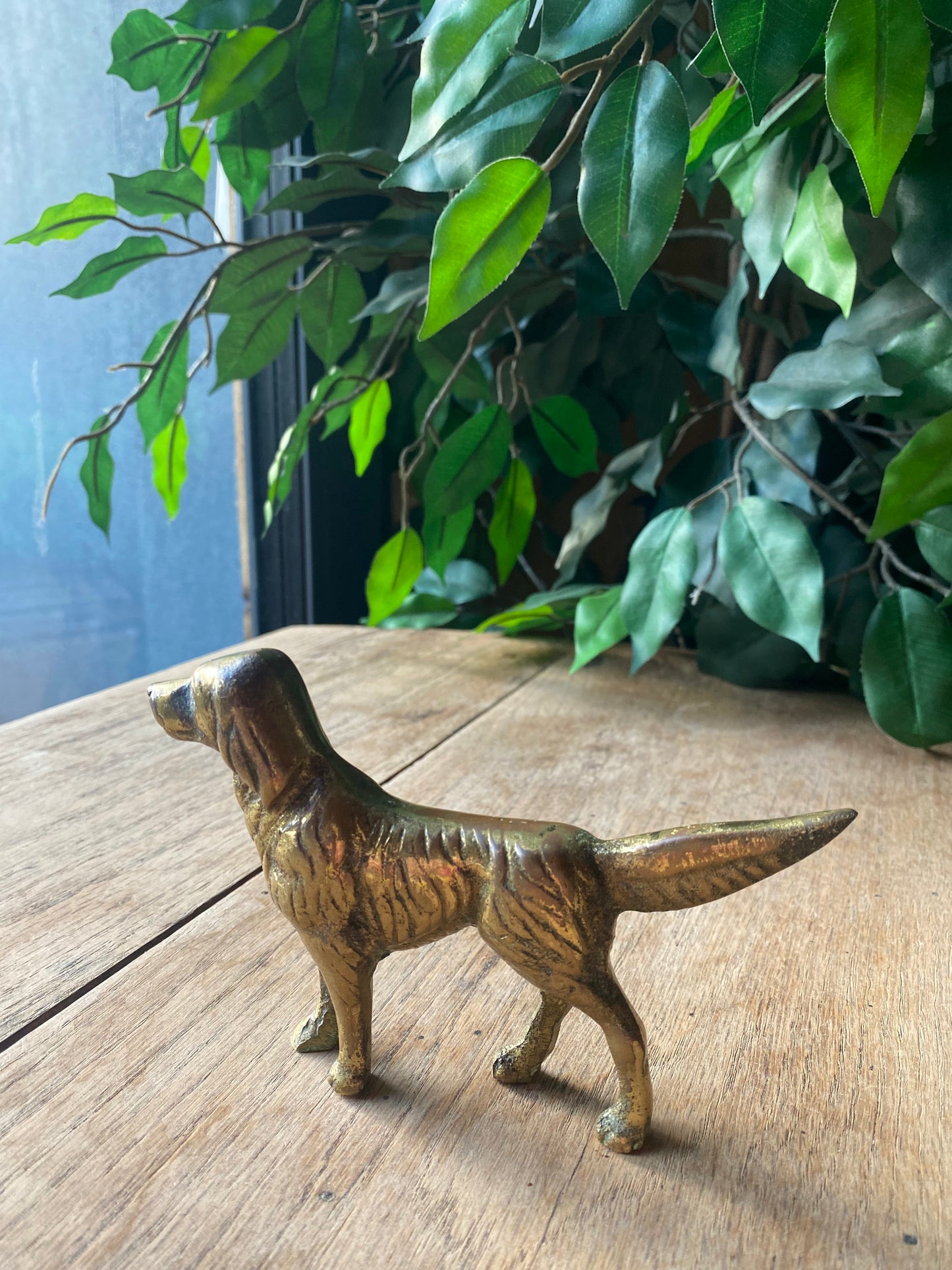 Vintage brass hunting dog figurines