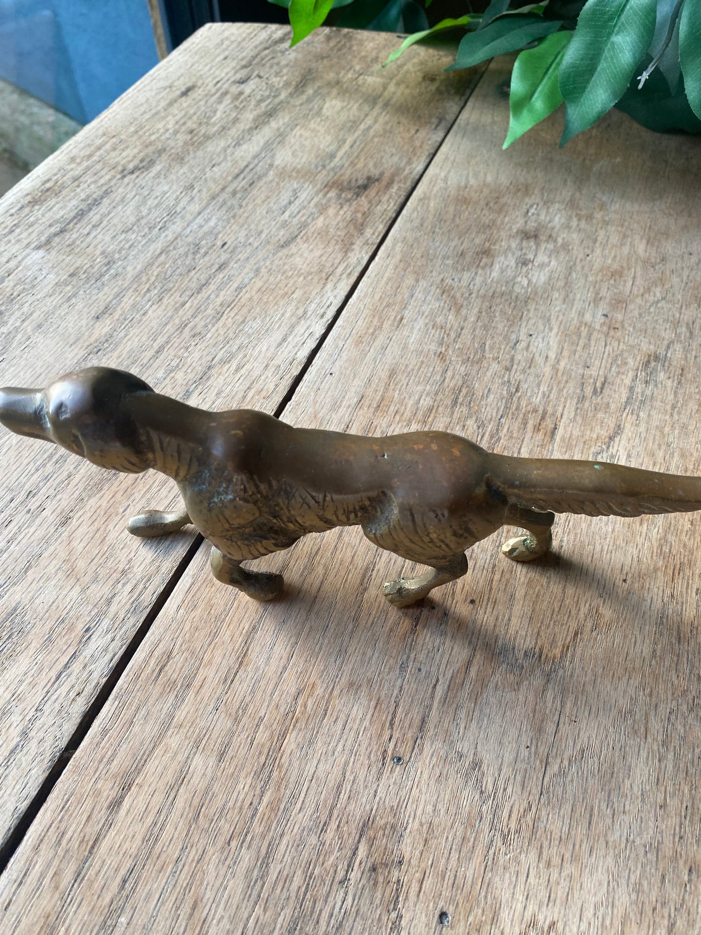 Vintage brass hunting dog figurines