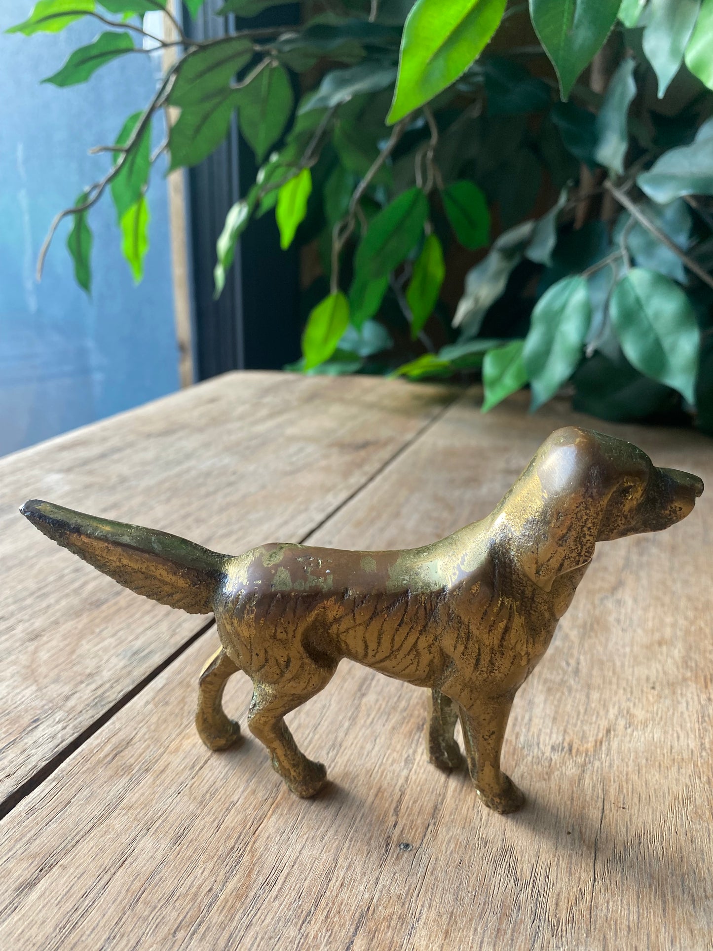 Vintage brass hunting dog figurines