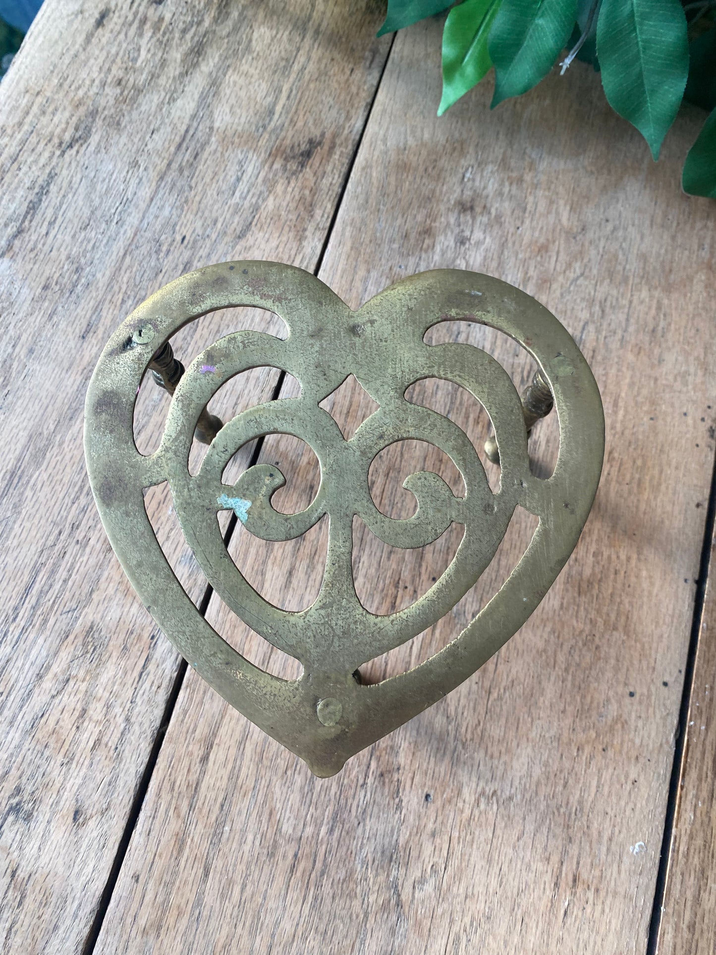 Vintage brass heart trivet