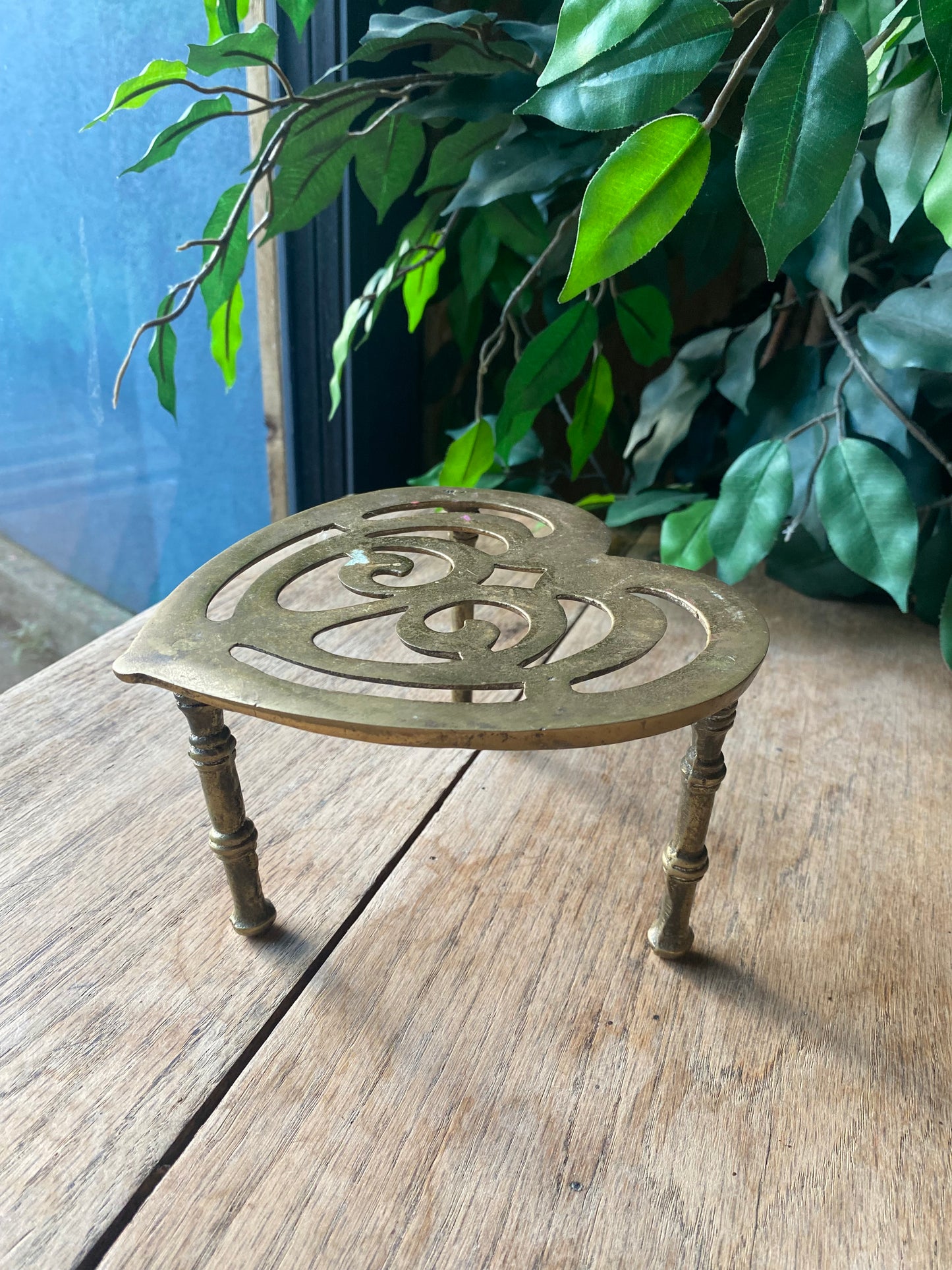 Vintage brass heart trivet