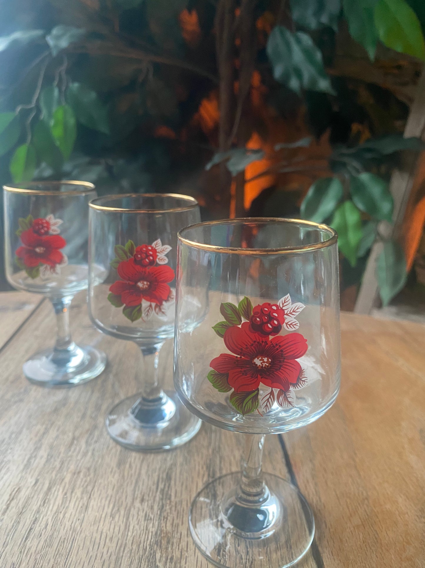 Mid century sherry glasses with floral detail set of 4
