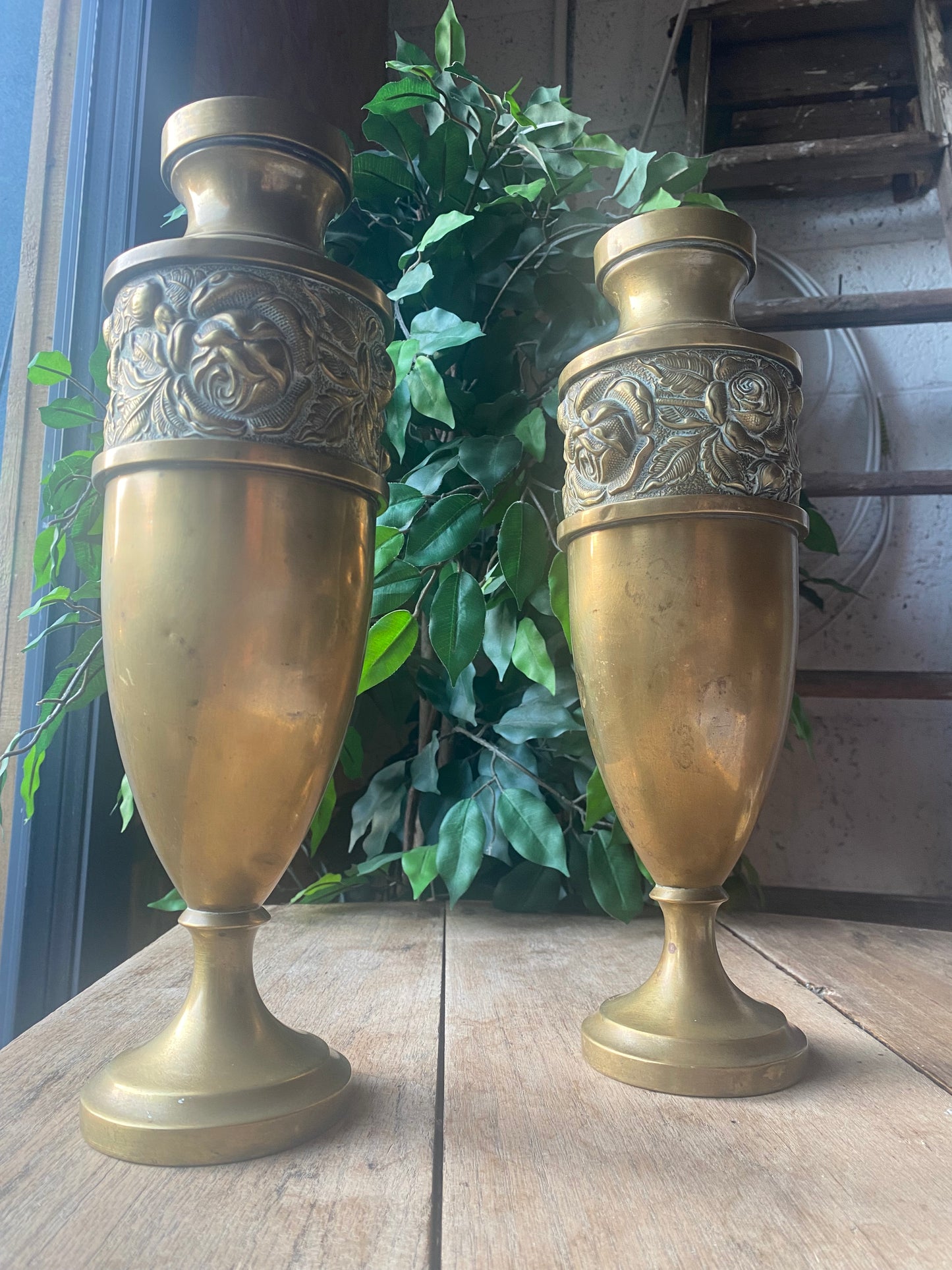 Antique pair of Art Noveau floral vases