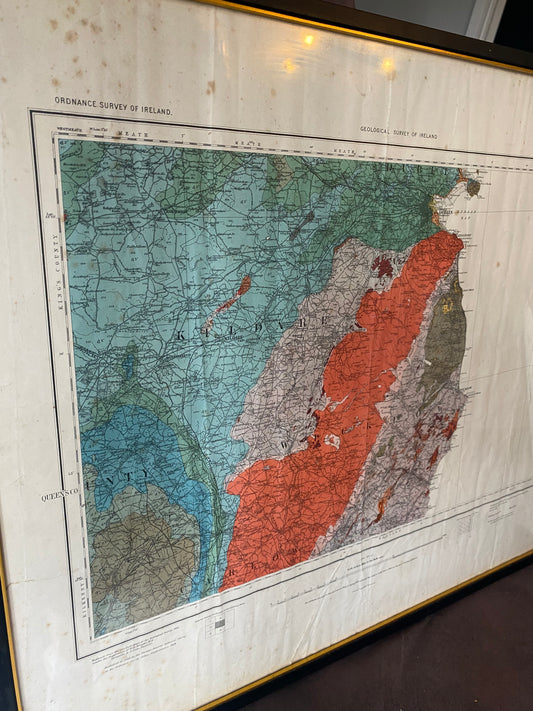 Antique geological ordnance map of Kildare - parts of Leinster 1900s Victorian era