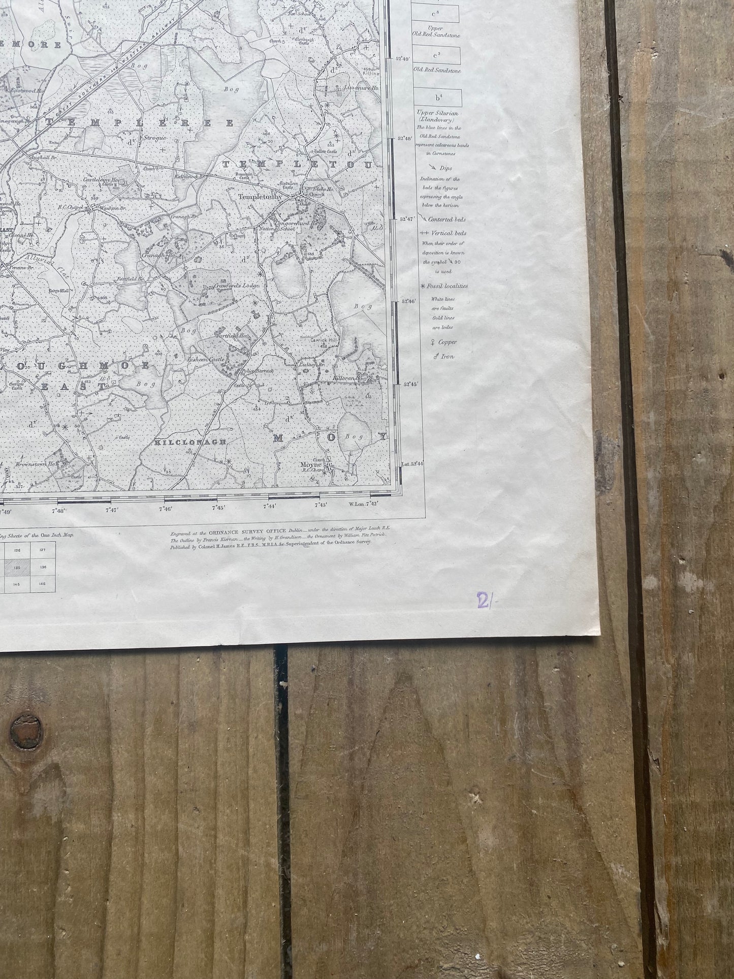 Antique Irish ordnance survey map- Tipperary kilkenny 1860