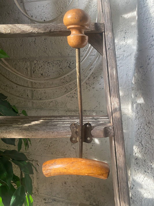 Vintage French Coat & Hat Hook – 1970s | Wood & Patinated Metal