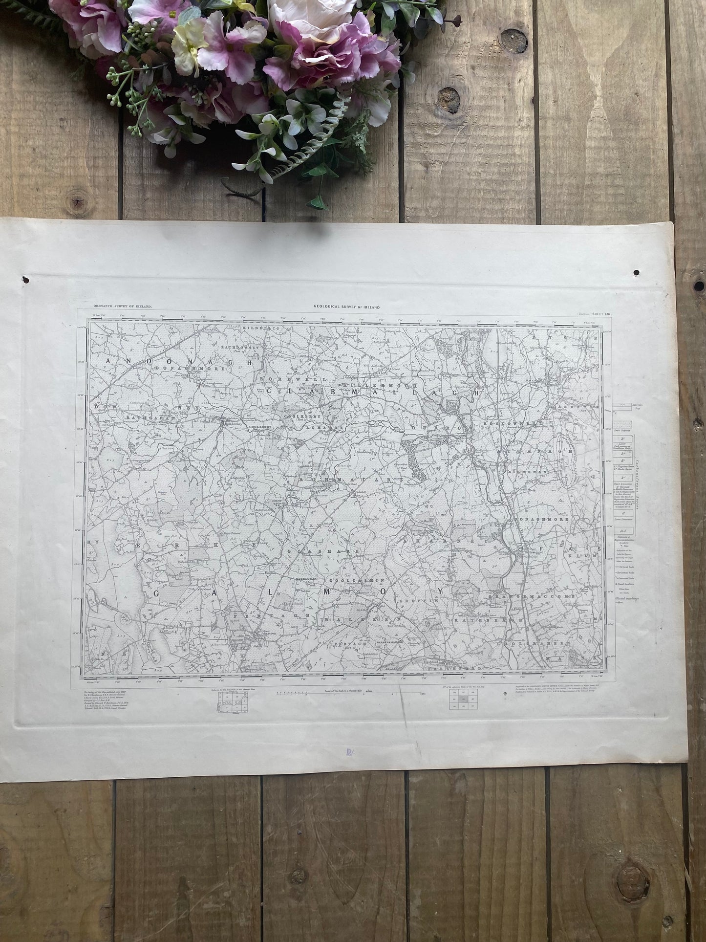 Antique Irish ordnance survey map- Laois-kilkenny 1860