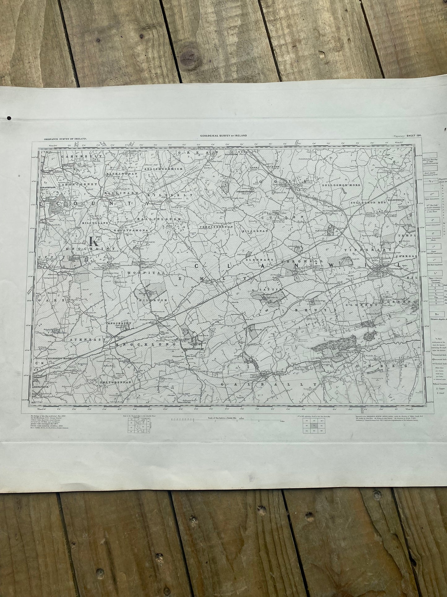 Antique Irish ordnance survey map- limerick- Tipperary1860