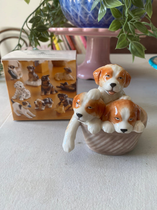 Mongrel puppies in basket figurine by; Royal Copenhagen