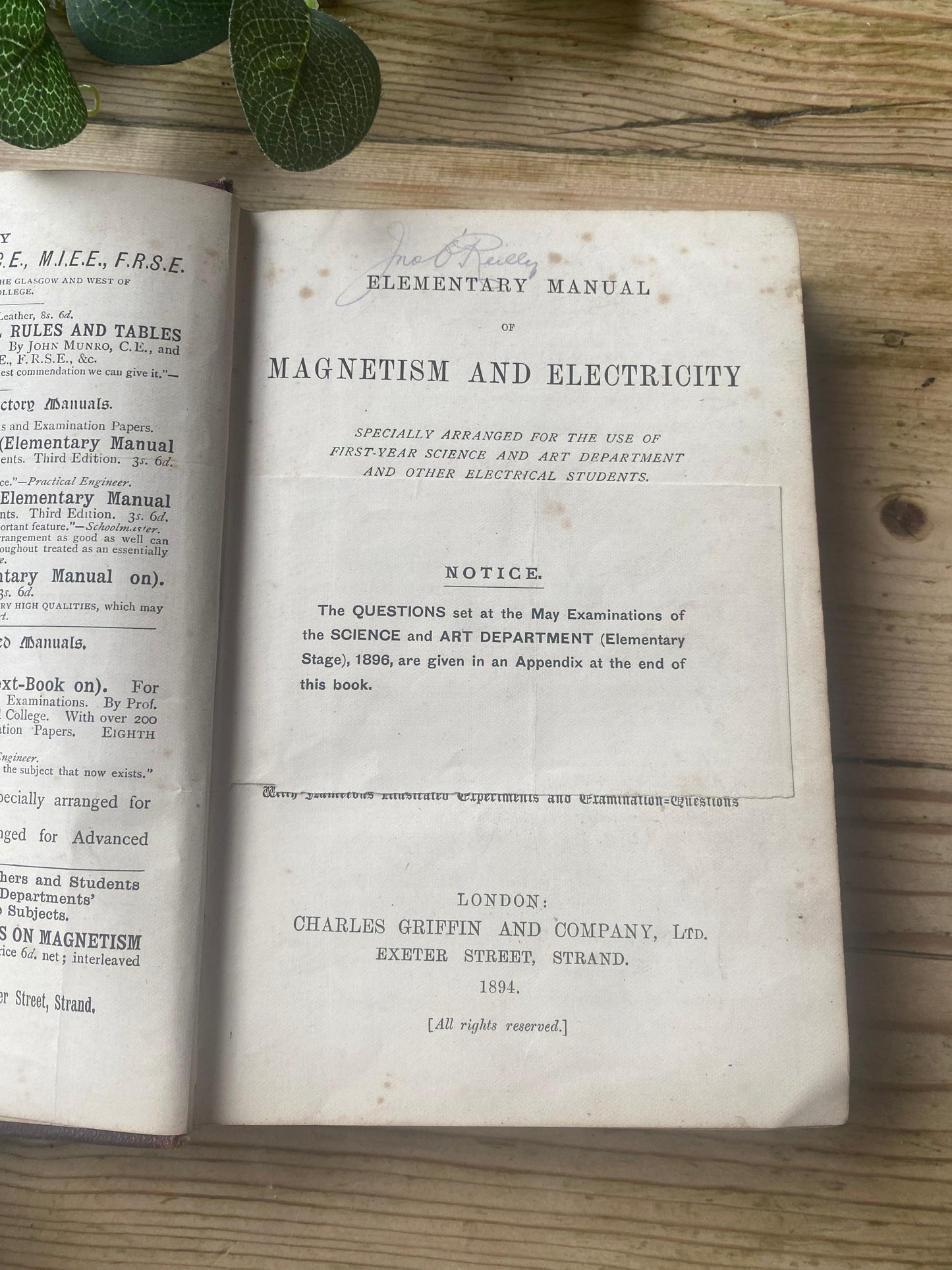 Griffin’s scientific text book- Elementary manual of magnetism & electricity