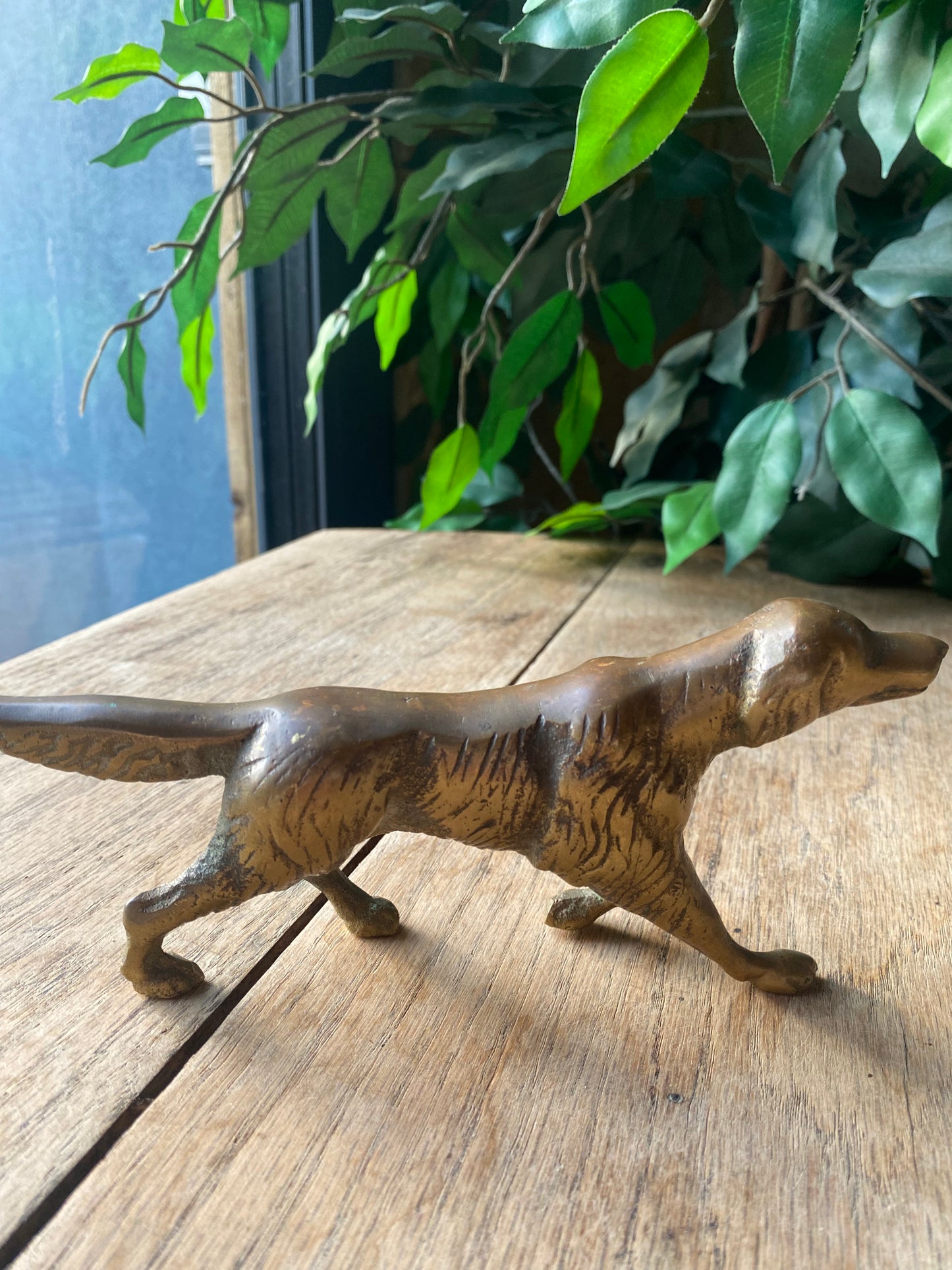 Vintage brass hunting dog figurines
