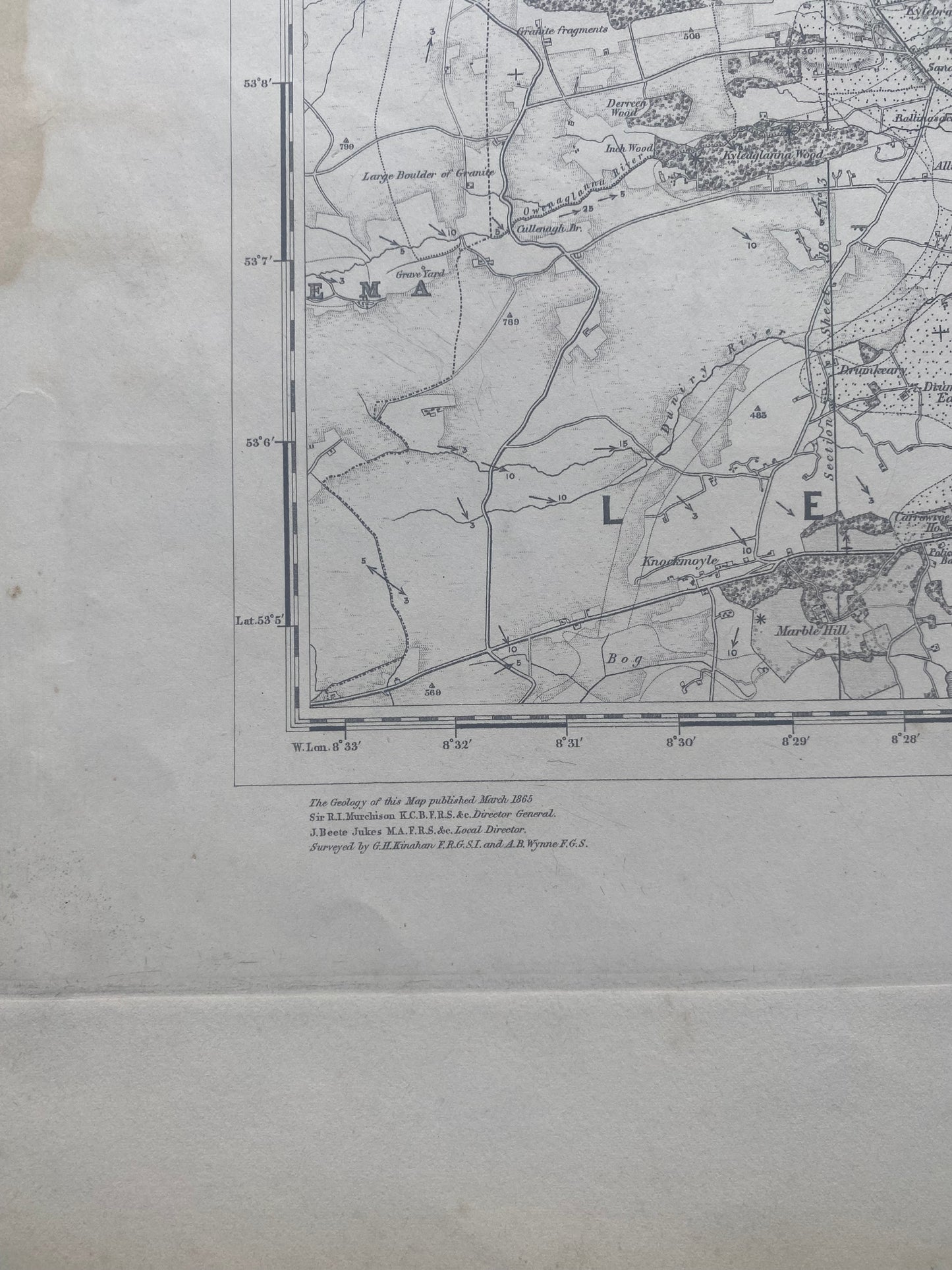 Antique Irish ordnance survey map -Galway 1865