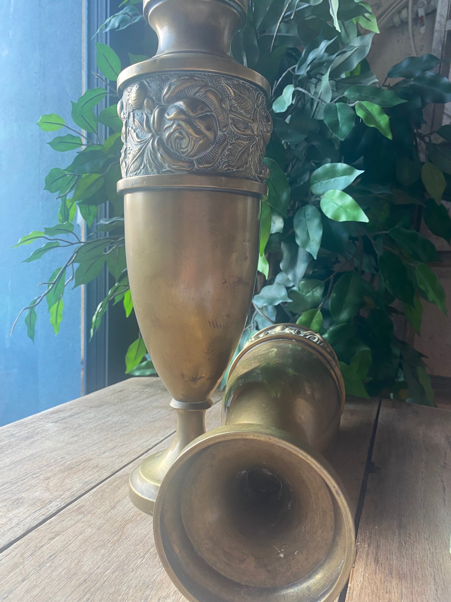 Antique pair of Art Noveau floral vases