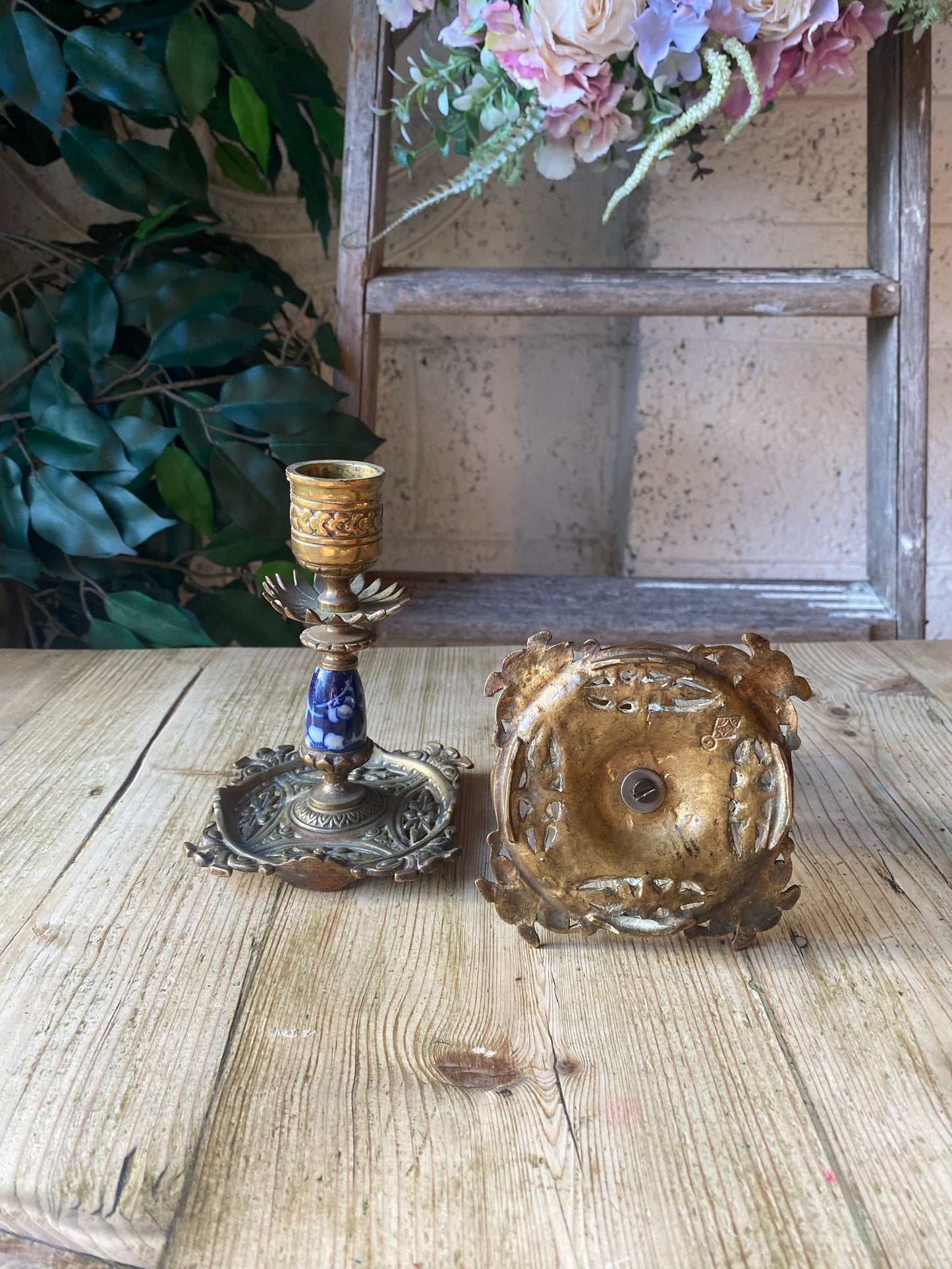 Antique Victorian brass candlesticks