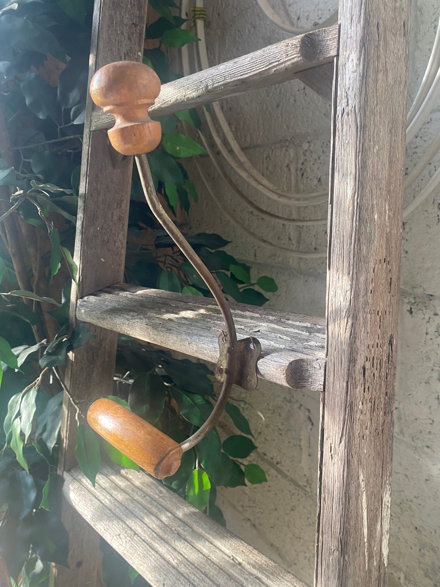 Vintage French Coat & Hat Hook – 1970s | Wood & Patinated Metal