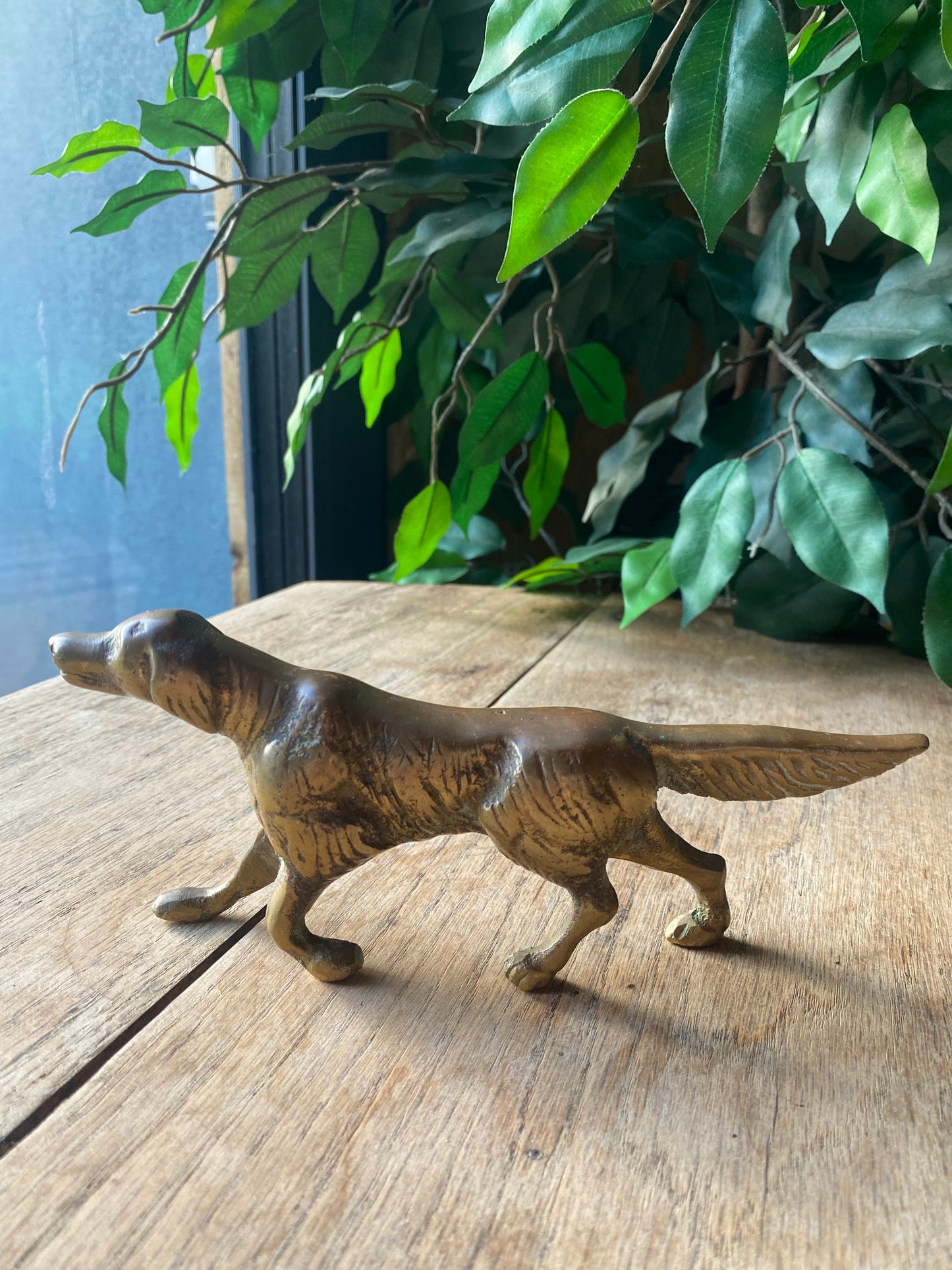 Vintage brass hunting dog figurines