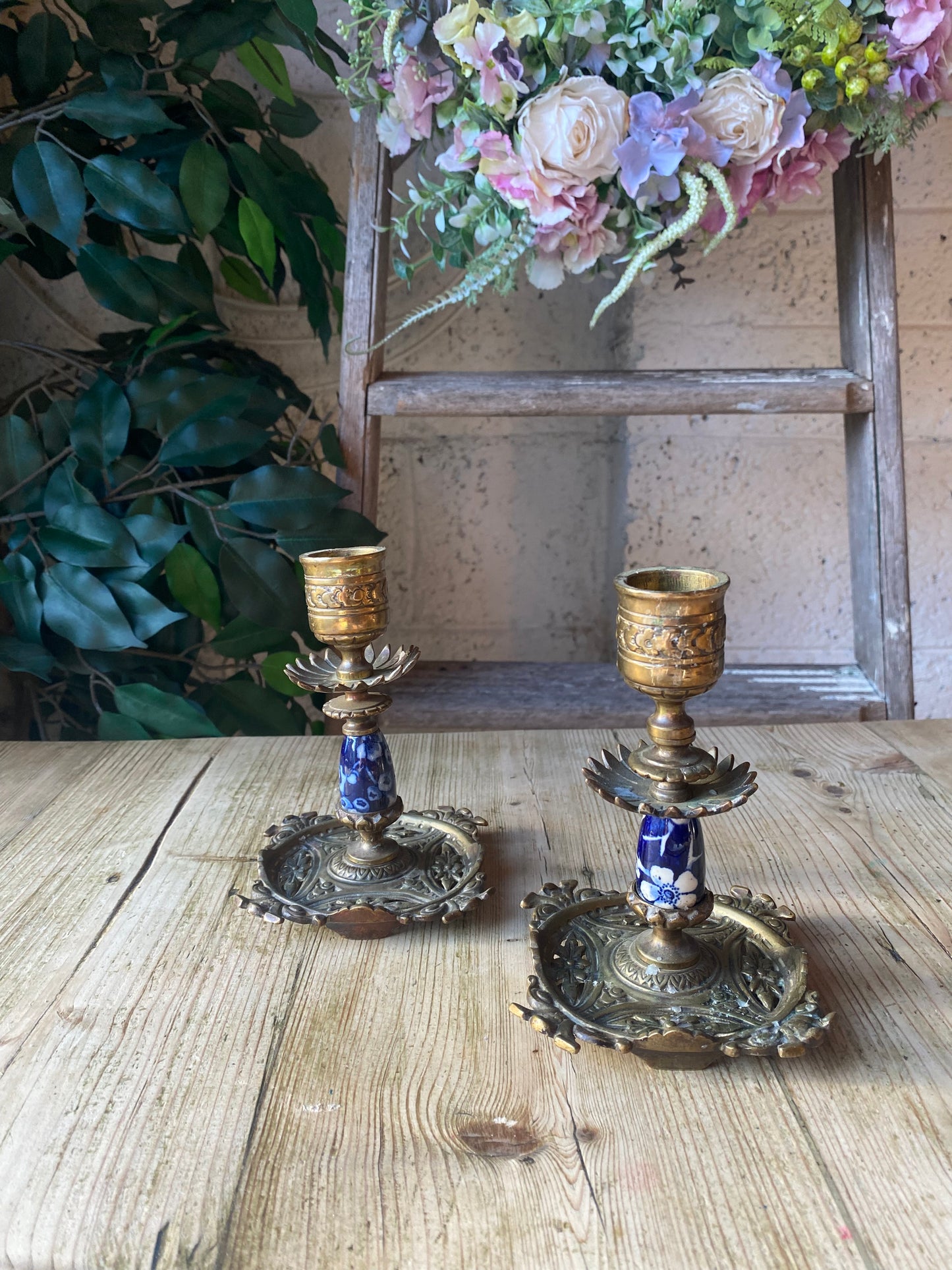 Antique Victorian brass candlesticks