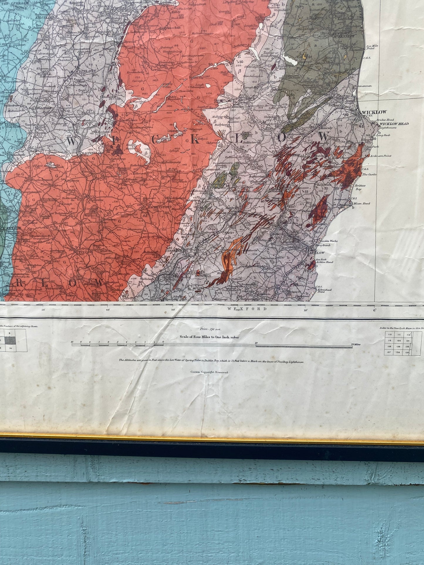Antique geological ordnance map of Kildare - parts of Leinster 1900s Victorian era