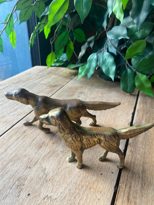 Vintage brass hunting dog figurines