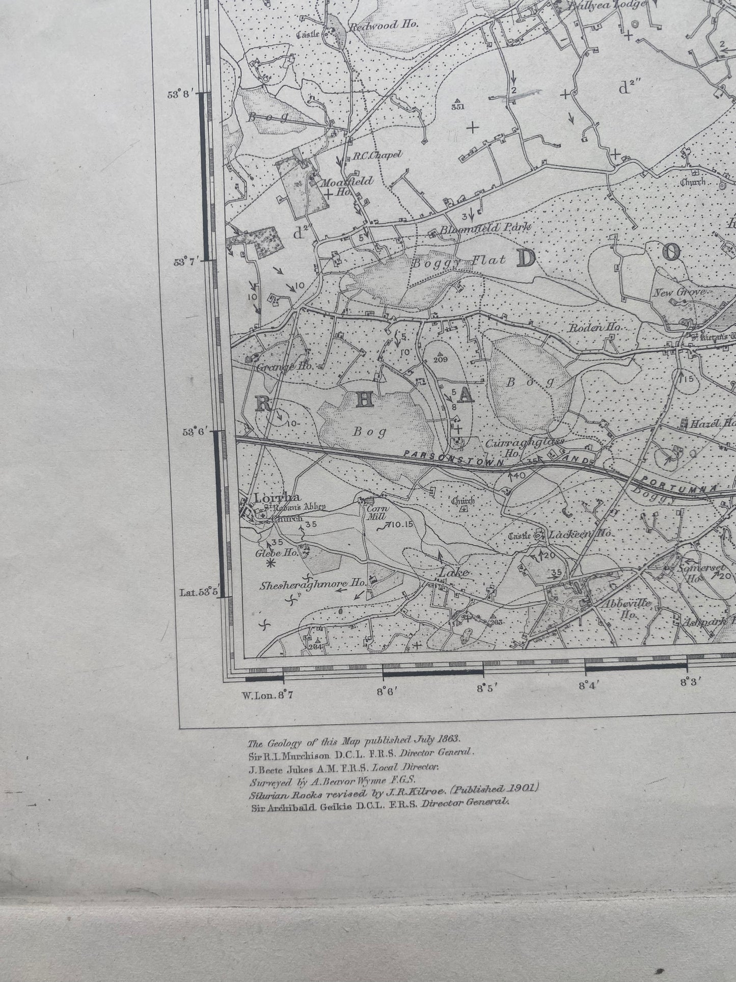 Antique Irish Ordnance survey map- Offaly 1863