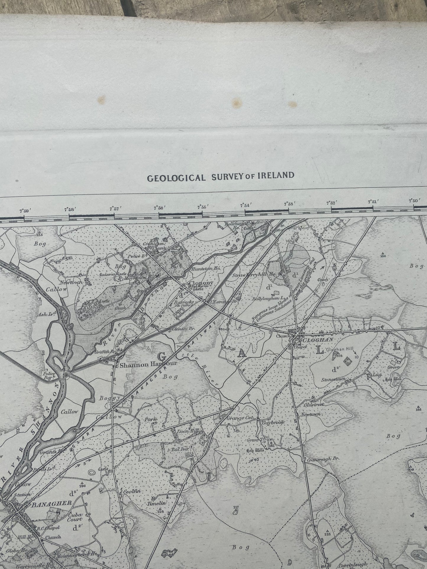 Antique Irish Ordnance survey map- Offaly 1863