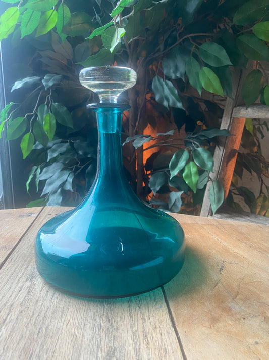 1850s kingfisher blue Ships Decanter with Stopper