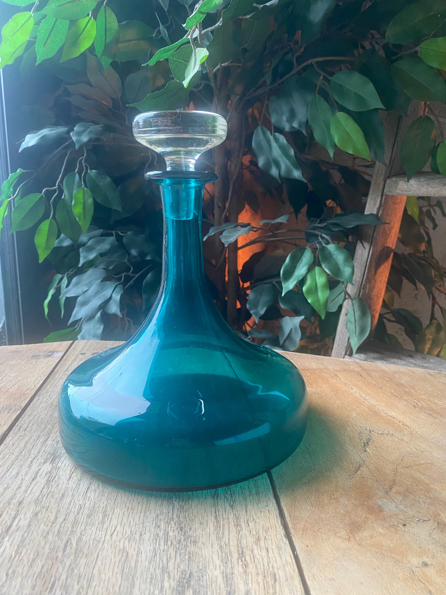 1850s kingfisher blue Ships Decanter with Stopper