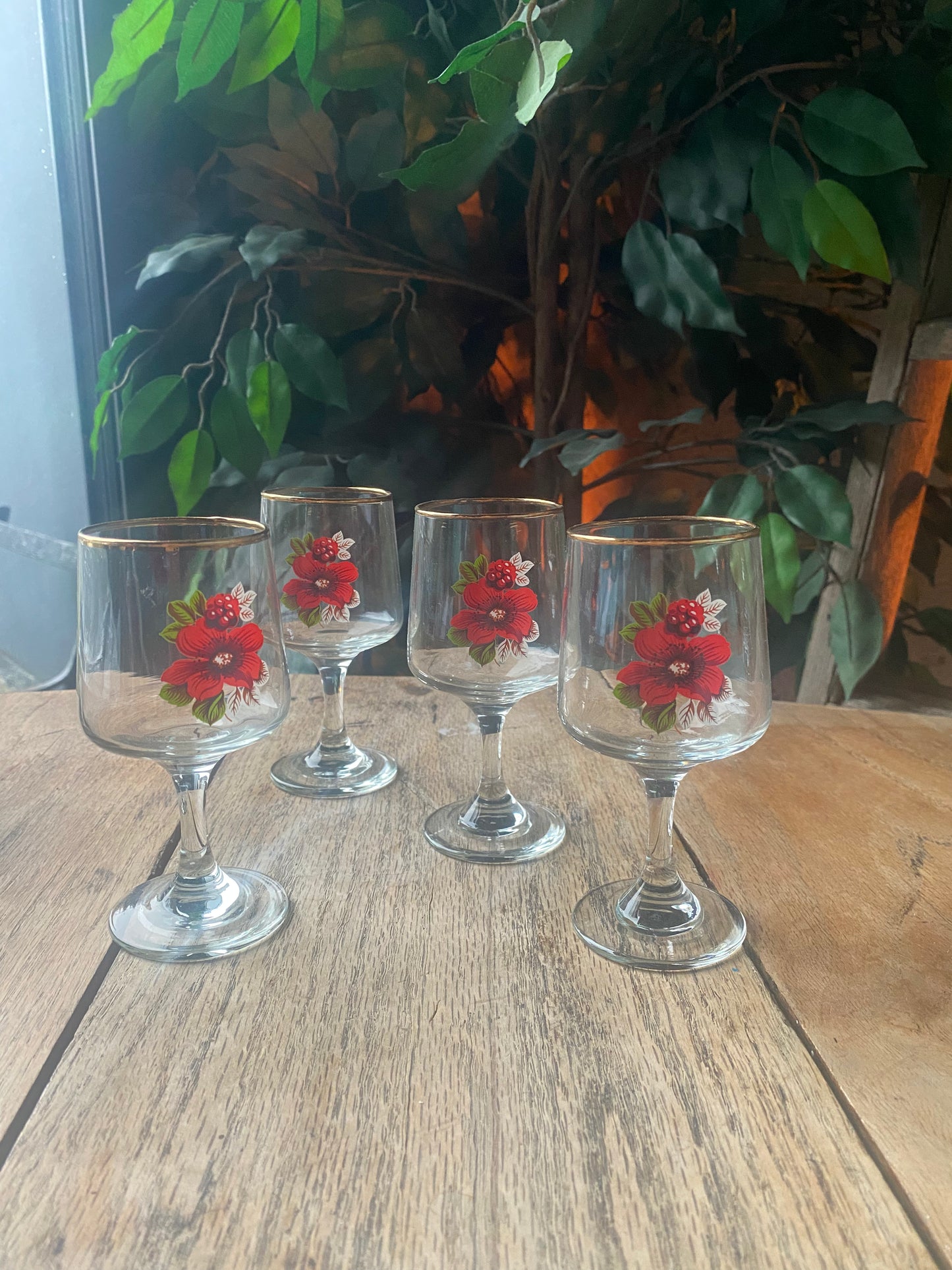 Mid century sherry glasses with floral detail set of 4