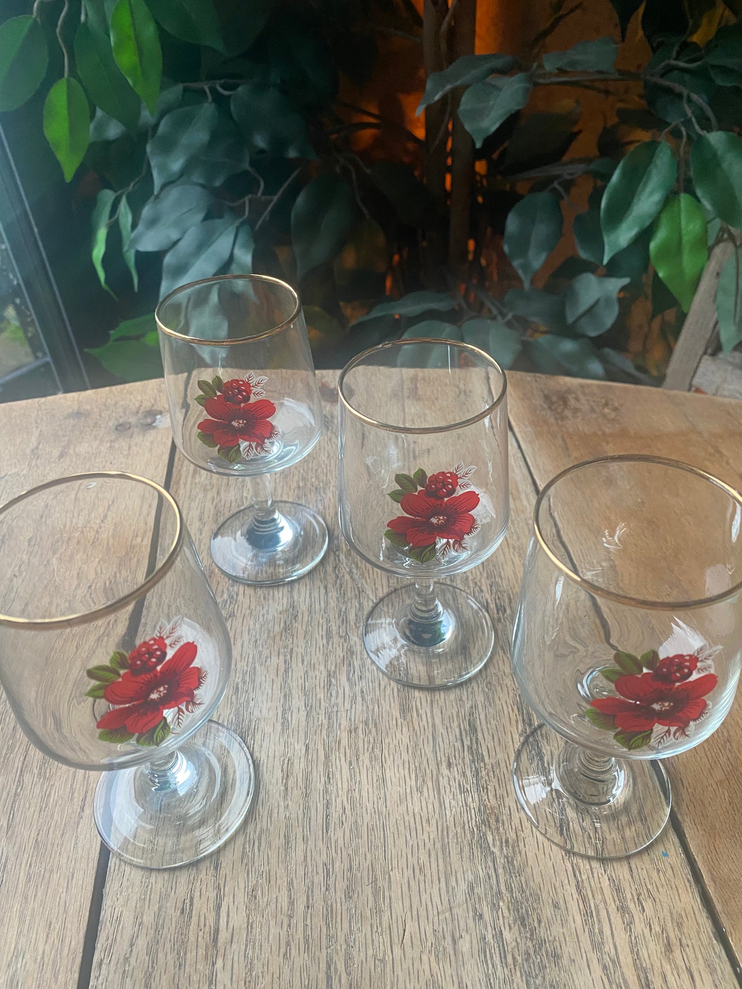 Mid century sherry glasses with floral detail set of 4