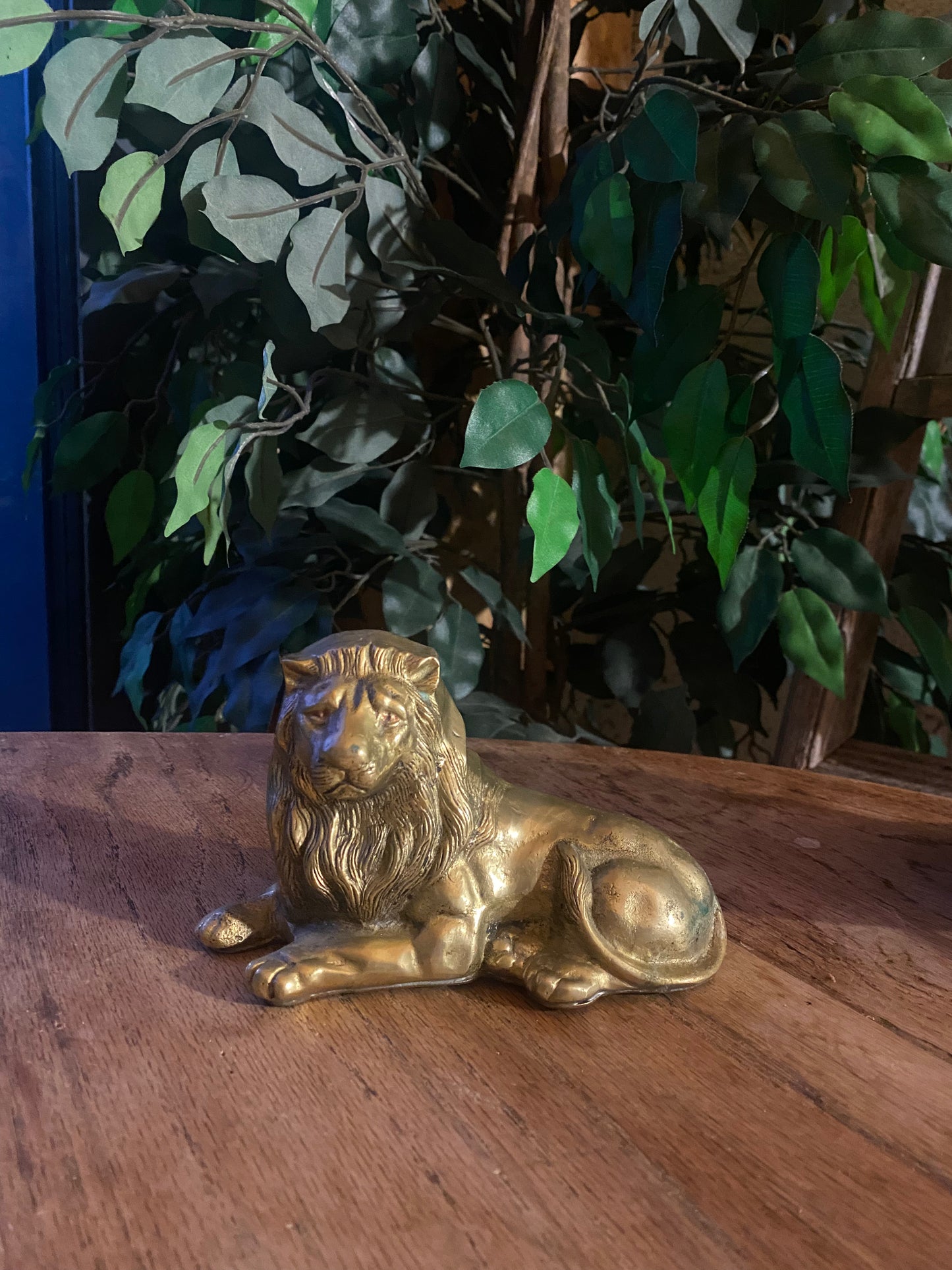 Vintage Brass Sitting Lion Figurine