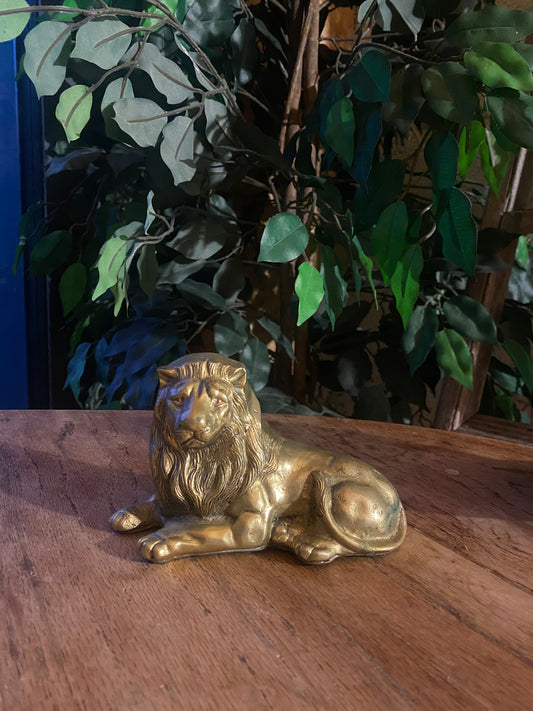 Vintage Brass Sitting Lion Figurine