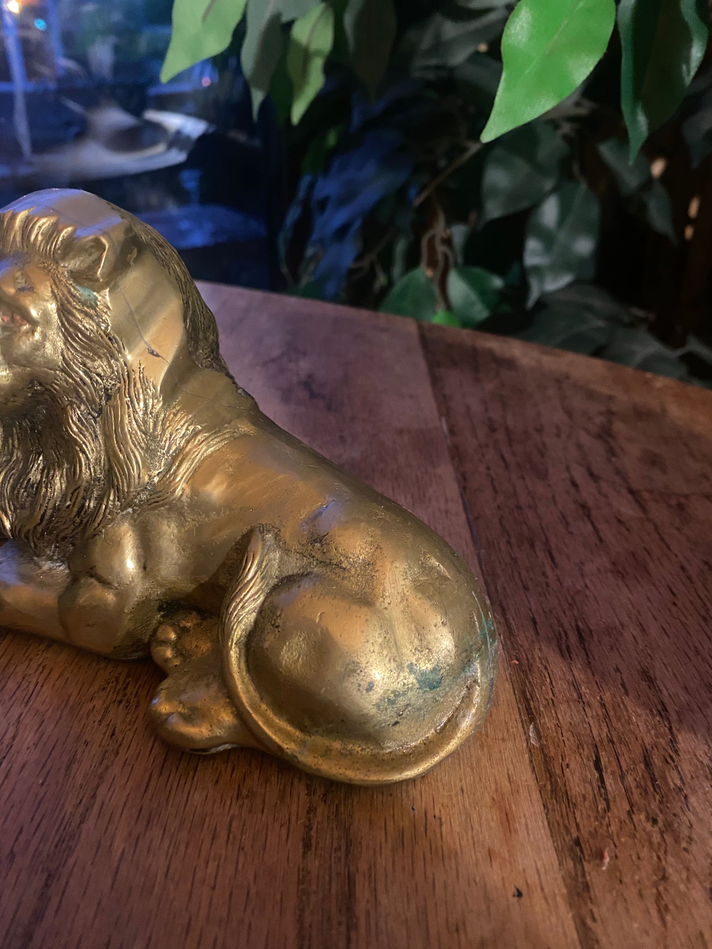 Vintage Brass Sitting Lion Figurine
