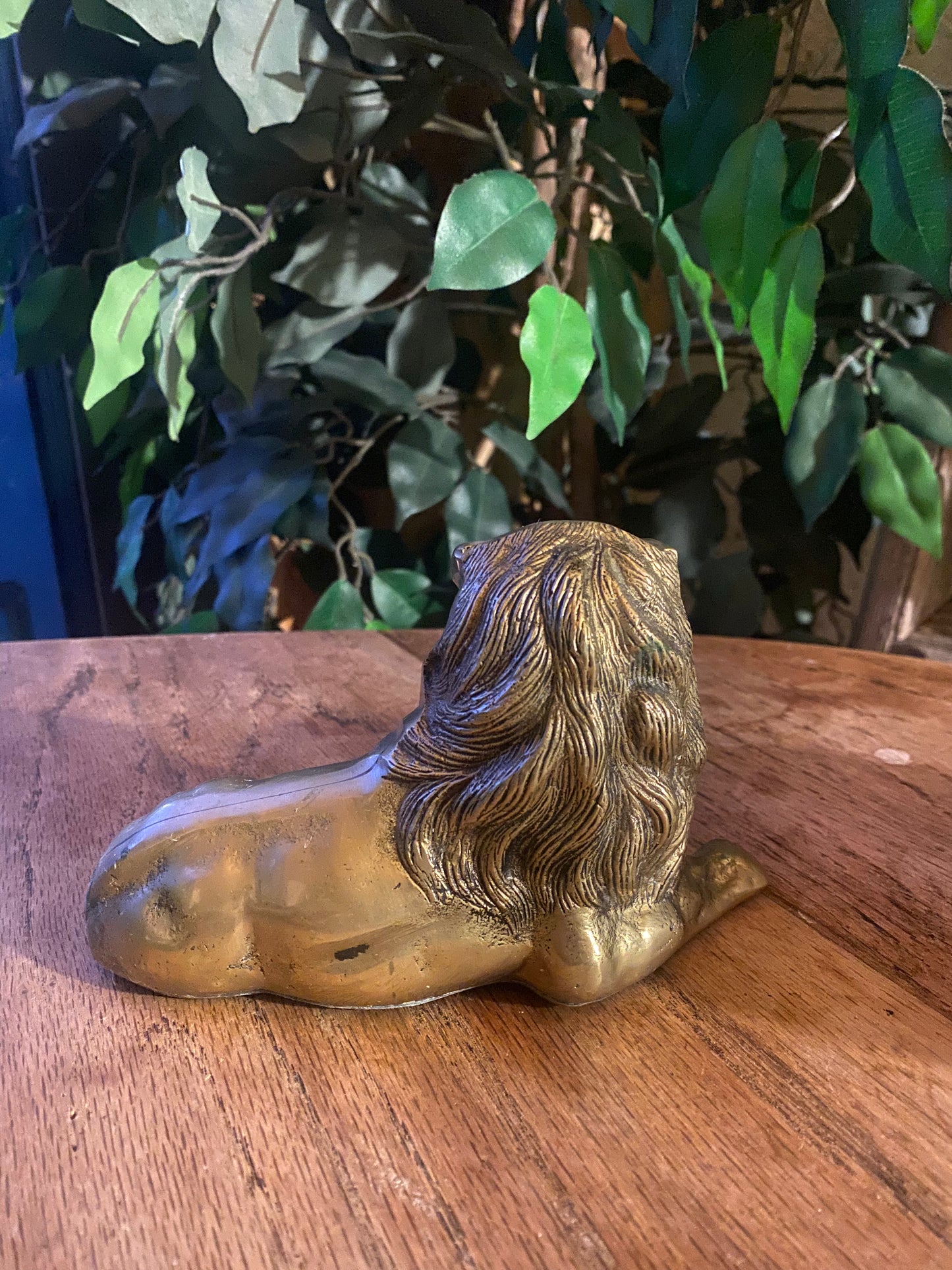 Vintage Brass Sitting Lion Figurine
