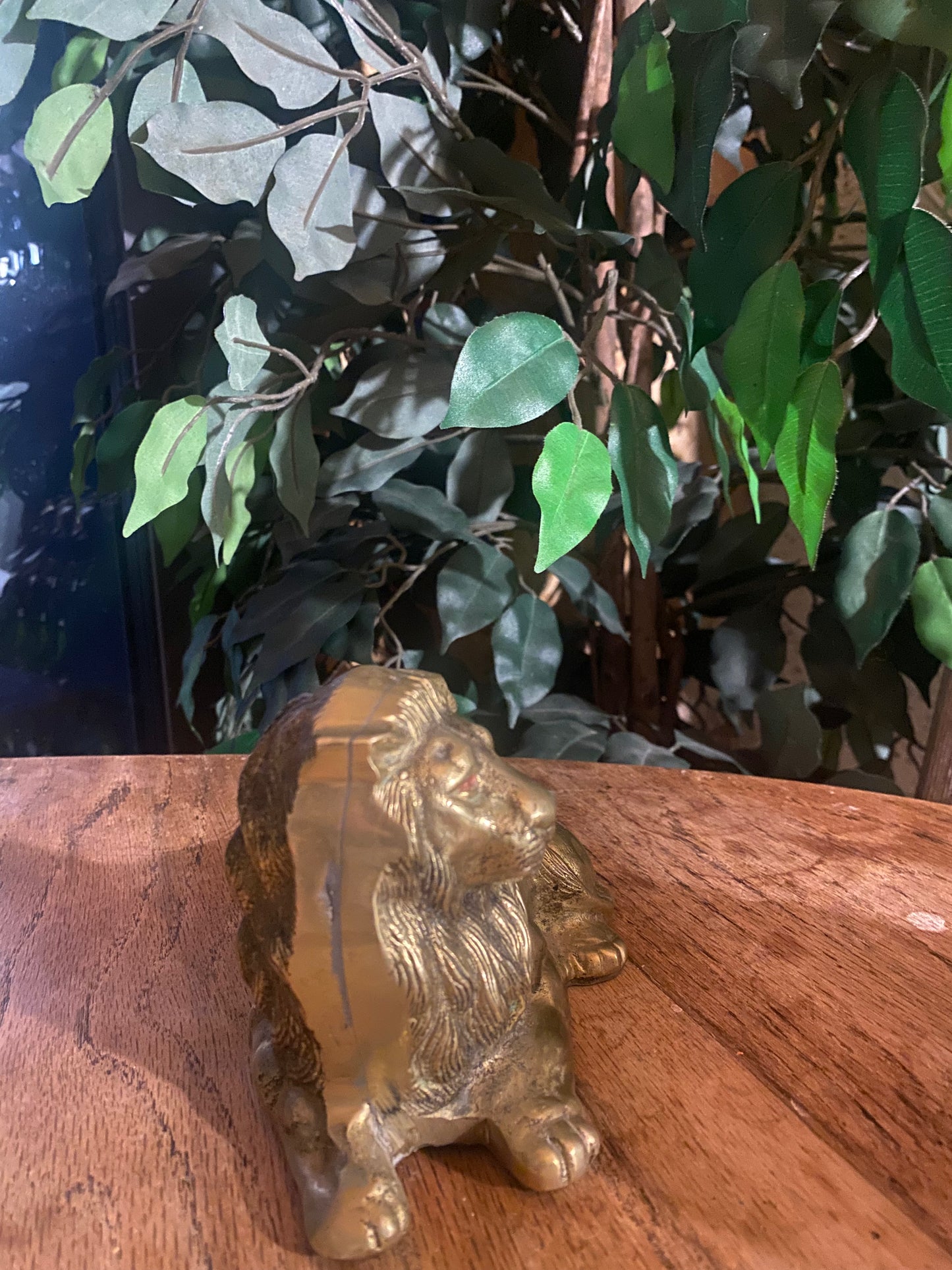 Vintage Brass Sitting Lion Figurine